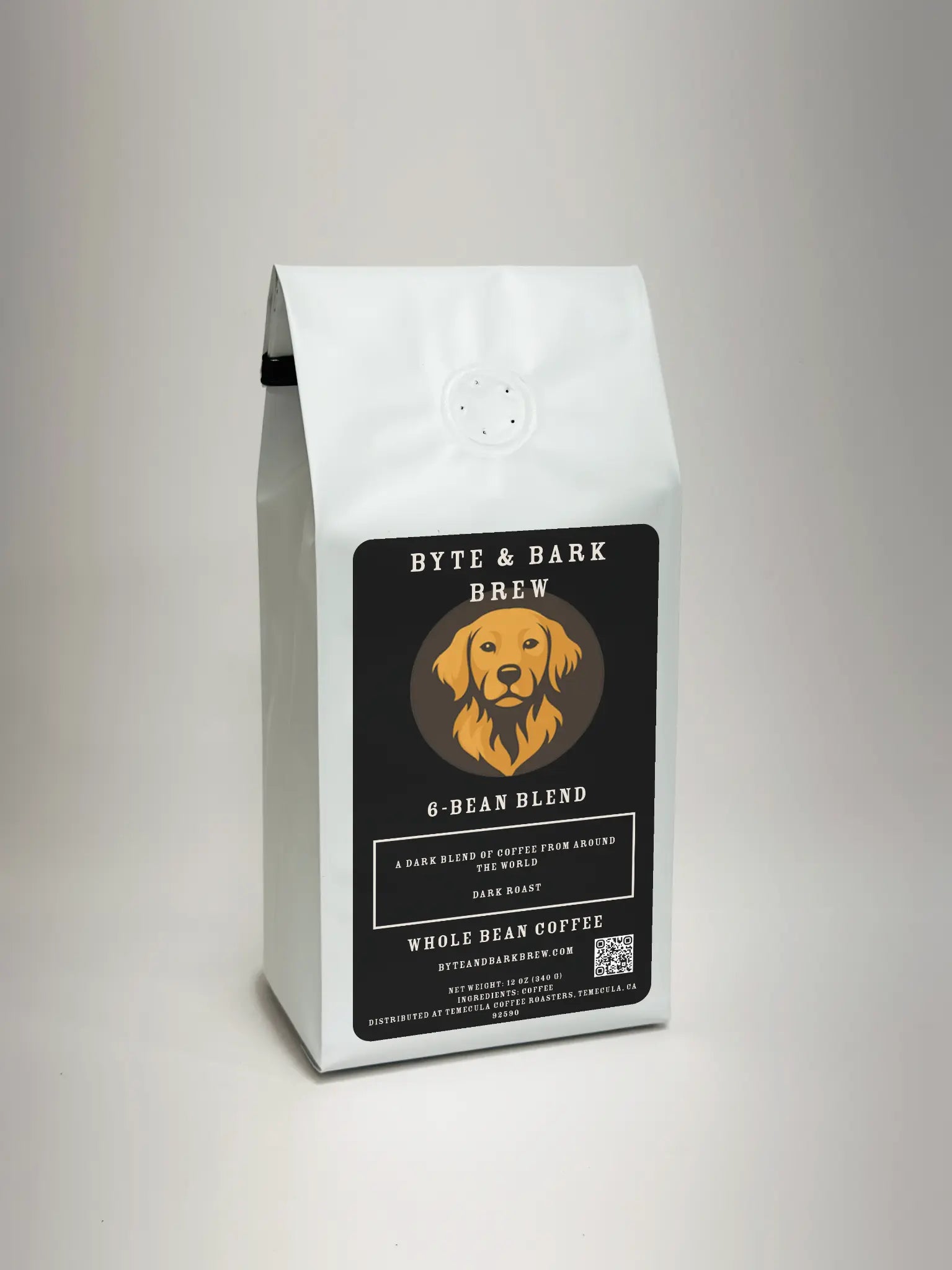 Byte & Bark Brew 6 Bean Blend 12 ounce whole bean coffee bag