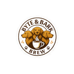 Logo of Byte & Bark Brew featuring dogs and a coffee cup.