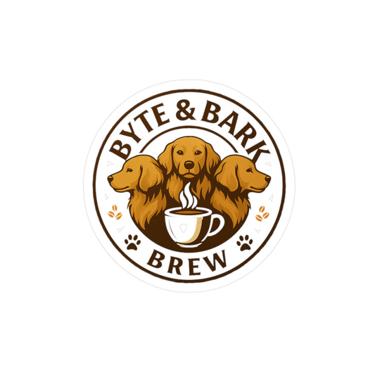 Logo of Byte & Bark Brew featuring dogs and a coffee cup.