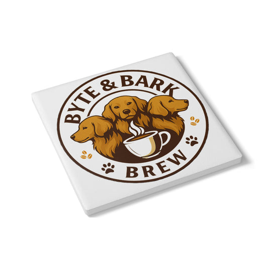 Ceramic coasters with coffee shop logo and cork backing