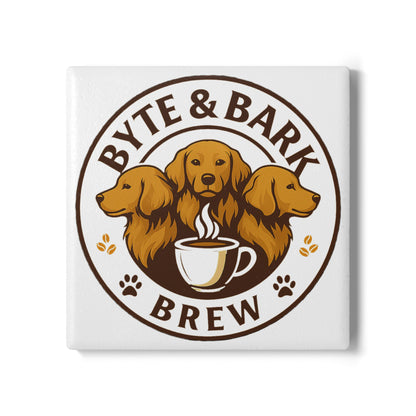 Ceramic coasters with coffee shop logo and cork backing