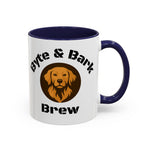 Mug with 'Byte & Bark Brew' text and dog illustration on a white background