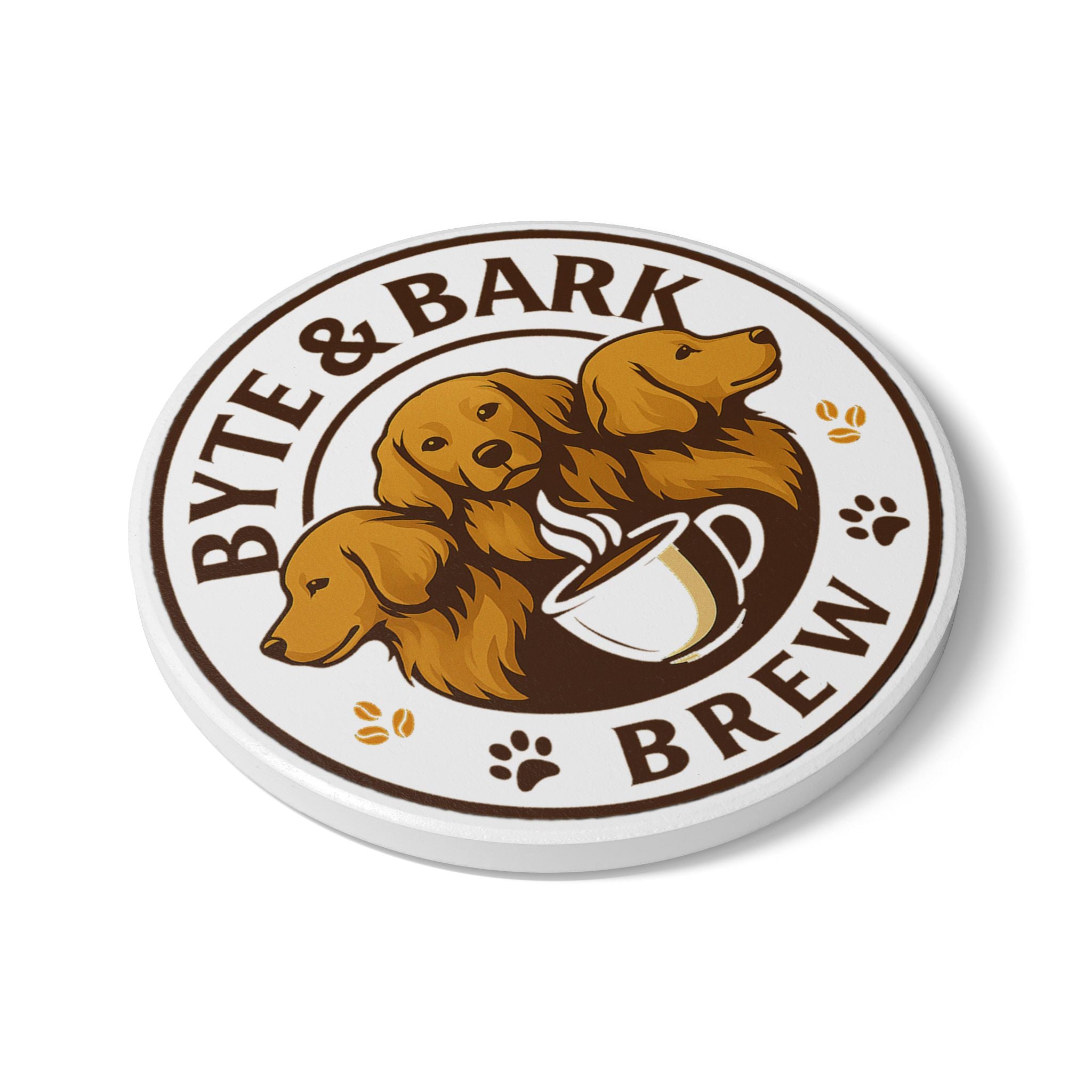 Ceramic coasters with coffee shop logo and cork backing