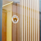 Byte & Banks Brew logo on a glass door with vertical blinds