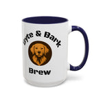 Mug with 'Byte & Bark Brew' text and dog illustration on a white background