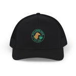 Black cap with a logo on a white background