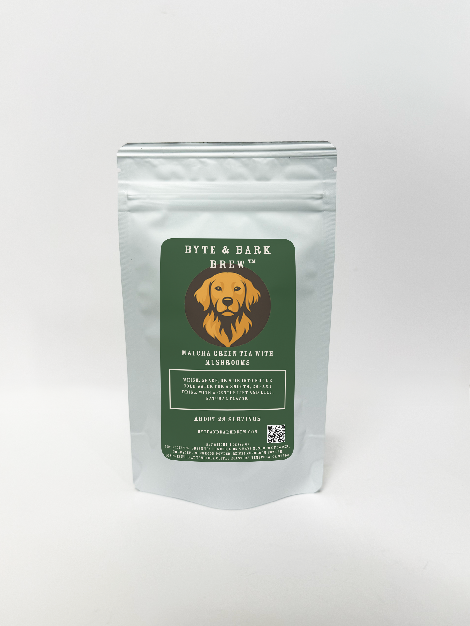 Byte & Bark Brew Functional Matcha green tea powder with Lion's Mane, Cordyceps and Reishi mushrooms