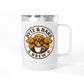 Custom white Byte & Bark Brew tumbler mug — sleek, durable, and designed for dog-loving coffee enthusiasts.