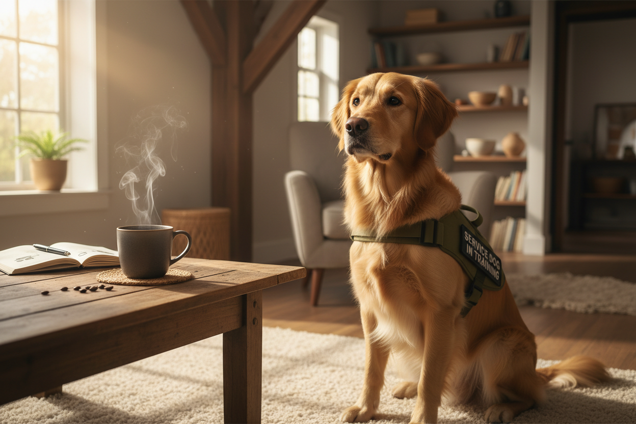 Service dog with coffee hero banner
